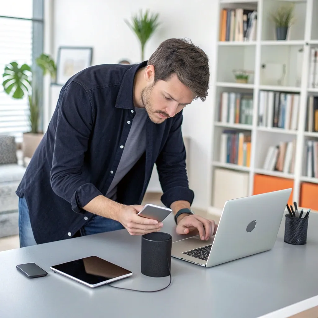 Michael T. setting up new gadgets